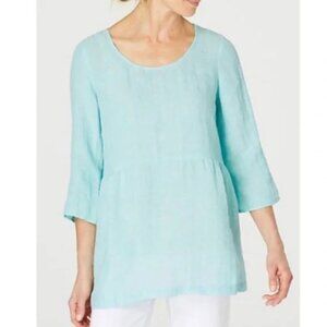 🔥 J. Jill | Aqua Blue Pure Jill Linen Blend Peplum Top Small